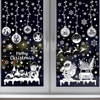 2023 Рождественское Украшение Снежинка Наклейки На Окно Стеклянная Наклейка Мультфильм Санта Наклейки на Стены для Домашнего Декора Navidad 2024 Новый Год