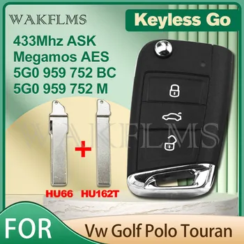3 Кнопки Дистанционного Откидывания Ключа Автомобиля 433 МГц Для Volkswagen Golf Polo Touran MQB ID88 Чип Keyless Go 5G0 959 752 BC 5G0959752M