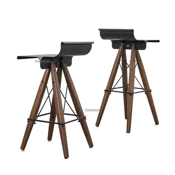 Барные стулья из массива дерева в индустриальном стиле для кухни, креативного отдыха, барный стул с высокой спинкой, барные стулья в стиле ретро из скандинавского железа