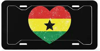 Автомобильный номерной знак с изображением флага Ганы в стиле Ретро с изображением сердца Универсальный алюминиевый номерной знак для мужчин и женщин