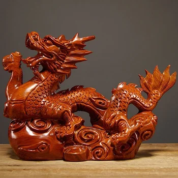 Деревянная китайская фигурка дракона фэншуй, статуэтка Мини-подарок 