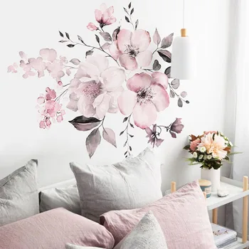 Розово-белые цветы пиона, наклейки на стены, самоклеящиеся обои, Аксессуары для украшения дома, декор для гостиной, спальни, настенная роспись