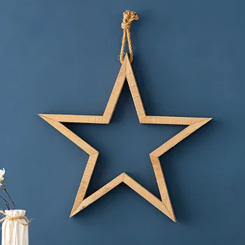 Украшение в виде деревянной звезды, висящее на стене, декор в виде полой деревенской пятиконечной звезды