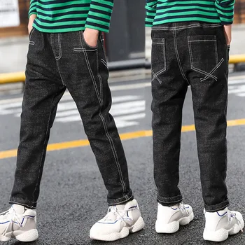 Весенне-осенняя детская одежда 2022, брюки, трендовые уличные джинсы для больших мальчиков, высокоэластичные однотонные джинсовые брюки для мальчиков