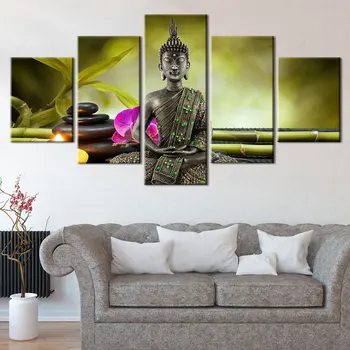 Artsailing HD Камни С цветком Будды, 5 предметов, плакат, Домашняя декоративная картина на холсте для гостиной, настенное искусство с принтом
