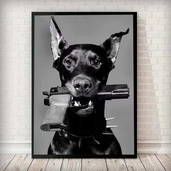 Hypebeast Современный Черно-Белый пистолет Добермана Роскошный Модный Плакат, печать на холсте, Настенная художественная картина, Домашний декор в скандинавском стиле