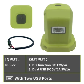 Аккумуляторный Адаптер с Портом 2USB для Портативного Адаптера Питания Ryobi P743 18V 14.4V ONE + Li-Ion с функцией освещения