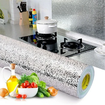 Водонепроницаемая маслостойкая наклейка на стену кухни из алюминиевой фольги, устойчивая к высоким температурам, самоклеящиеся наклейки на плиту, шкаф, домашний декор