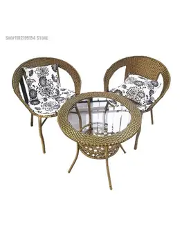 Балконная трость из ротанга для отдыха из трех частей, стол из ротанга, имитация бамбука, Ротанговый стул, Набор для чая на открытом воздухе