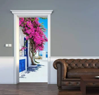 Пейзаж Дверные наклейки Обои Естественный вид на горы Дверная фреска Красивая цветочная фреска для украшения стен дома