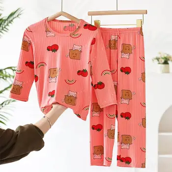 Пижама Funny Cat Tomato Rainbow для девочек от 2 до 3 4 5 6 7 8 9 10 11 12 13 14 Розовый комплект с длинными рукавами в Корейском стиле для детей