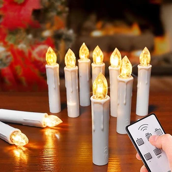 10ШТ Беспламенных светодиодных свечей Батарея с таймером Дистанционные елочные свечи на батарейках с зажимами для подсвечника-палочки