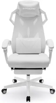 Игровое кресло GTRACING, Компьютерное кресло с Сетчатой Спинкой, Эргономичное Игровое кресло с Подставкой для ног, Откидывающееся Геймерское кресло с Регулировкой