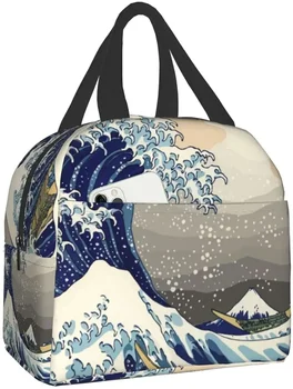 Сумка для ланча для женщин The Great Wave Off Kanagawa Art, изолированный ланч-бокс, сумка-холодильник для работы, офиса, школы, сумка для бенто для пикника