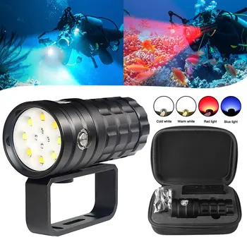 Профессиональная лампа для фотосъемки 25000ЛМ IPX8 Водонепроницаемый подводный фонарик для дайвинга с белым / красным / синим светом, фонарик для видеокамеры