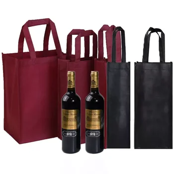 рекламный многоразовый винный мешок из нетканого материала 500шт с пользовательским логотипом, винный мешок из нетканого материала, сумка для винных бутылок с ручкой