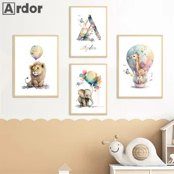 Бабочка, воздушный шар, Лев, Слон, Жираф, детская Картина на холсте, настенное искусство, печать, Скандинавский плакат, Картина для детской комнаты