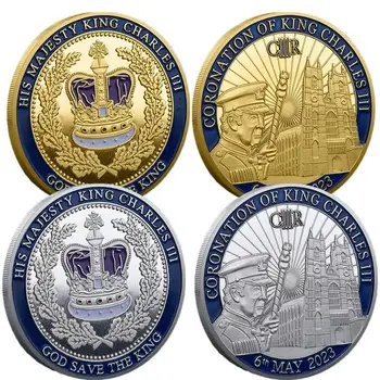 Король Англии Карл III Позолоченный Набор Памятных монет UK Royal Challenge Монеты Брелок Ремесла Сувенирные Подарки