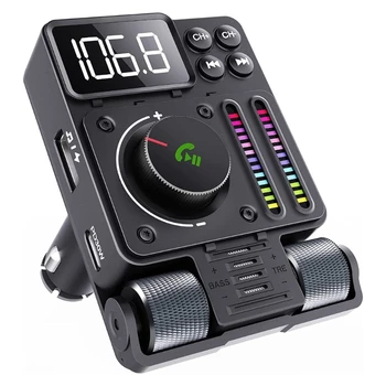 Автомобильный MP3-плеер, совместимый с Bluetooth 5.3 Беспроводной FM-передатчик PD30W, Сверхбыстрая зарядка, поворотный светодиодный экран на 180 градусов