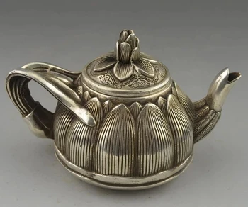 Китайская антикварная коллекция, мельхиоровый чайник с лотосом, статуэтка для рукоделия