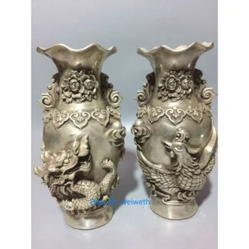 Коллекция old Tibet серебряная Ваза ручной работы с резьбой дракон и Феникс с маркой Qianlong