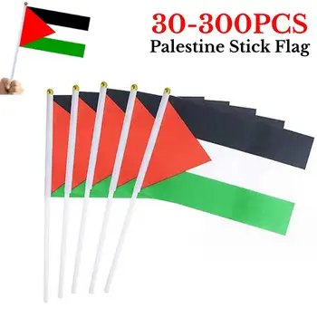 30-300ШТ 14x21 см Палестинский Ручной Развевающийся Флаг, Палестинские Оконные Флаги, Палестинский Автомобильный Флаг, Полиэфирный Баннер С Пластиковым Флагштоком
