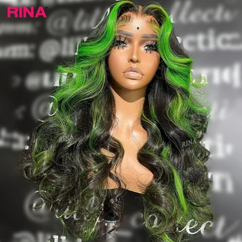 Выделите Зеленые объемные волнистые кружевные передние парики из человеческих волос, Прозрачный кружевной фронтальный парик, Бразильские парики с кружевной застежкой 5x5, Rina