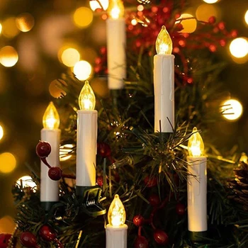 10ШТ светодиодных электронных свечей с мигающим пламенем, Рождественская елка на батарейках, Таймер для свечей, Пульт дистанционного управления, Новогоднее украшение