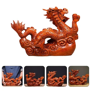 Статуя китайского Дракона, Зодиакальный Дракон, Деревянная поделка, Скульптура Дракона, Декор настольной полки.
