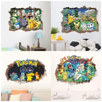Наклейка на стену с изображением игры Пикачу из мультфильма для детской комнаты, гостиной, спальни, украшения стен, подарки для детей, наклейка на дверь, Милые плакаты