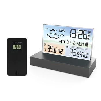 Беспроводные метеорологические часы с цифровым экраном, часы прогноза погоды с датчиком температуры и влажности для внутреннего и наружного использования