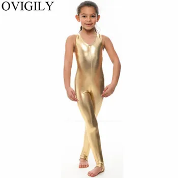 OVIGILY Детские комбинезоны с металлической майкой для девочек-гимнастерок, танцевальные комбинезоны из спандекса без рукавов, комбинезоны со стременами, блестящее боди