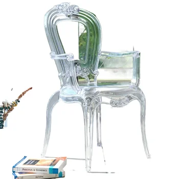 Прозрачные обеденные стулья во французском стиле Минималистичная Мебель для дома Пластиковый обеденный стул со спинкой Легкий Роскошный Гостиничный Хрустальный стул