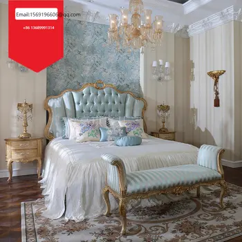 Изготовленная на заказ роскошная бревенчатая кровать принцессы из цельного дерева French palace villa с резьбой по дереву, двуспальная кровать