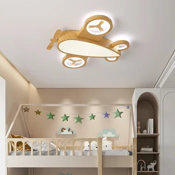 Современный потолочный светильник со светодиодной подсветкой в виде самолета в скандинавском стиле для гостиной, детской комнаты, спальни, детского сада, Люстры из натурального дерева