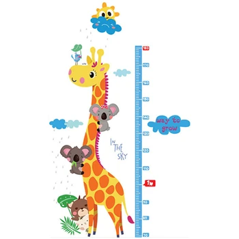 180 См Высота Жирафа Наклейки Мультфильм Животных 3D Настенное Искусство Виниловая Фреска для Детских Комнат Детская Диаграмма Роста Ребенка Обои 90*60 см