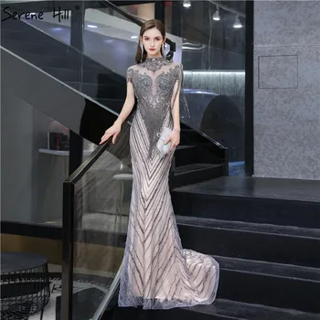 Роскошные вечерние платья высокого класса в Дубае 2023, вечерние платья с кисточками цвета шампанского, украшенные бисером, Serene Hill LA60811