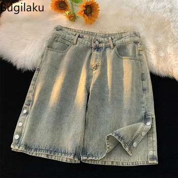 Джинсы в американском стиле Bugilaku, шорты, мужской летний тренд в тонком стиле, прямые свободные и универсальные повседневные брюки с пятью точками