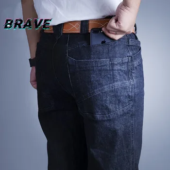 Тактические джинсы для поездок на работу, мужские повседневные эластичные брюки-карго с несколькими карманами, мужские тренировочные боевые Спортивные брюки для бега трусцой.