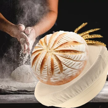 Корзина Для Брожения Хлеба с Льняной Вставкой Banneton Хлебница Натуральная Плетеная Моющаяся для Кухни Домашняя Пекарня