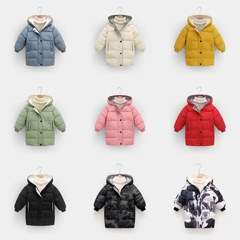 Детские пуховые парки, зимние повседневные пальто с хлопковой подкладкой для маленьких мальчиков и девочек-подростков, утепленные теплые длинные куртки, верхняя одежда для малышей