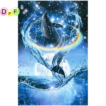 DPF 5D Полнокруглая Алмазная живопись Мозаика прыжок дельфина звездное небо СДЕЛАЙ САМ Волшебный Куб Вышивка крестом художественные промыслы Алмазная Вышивка Декор