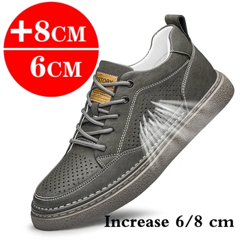 Мужские кроссовки, увеличивающие рост, обувь на скрытом среднем каблуке, полая дышащая обувь, увеличивающая рост, мужская повседневная обувь 6-8 см