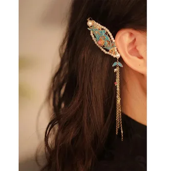 Модные Изысканные женские украшения в новом китайском стиле Hanfu, заколка для волос за ухом, дизайн кисточки, Выгоревшие синие боковые зажимы для украшений