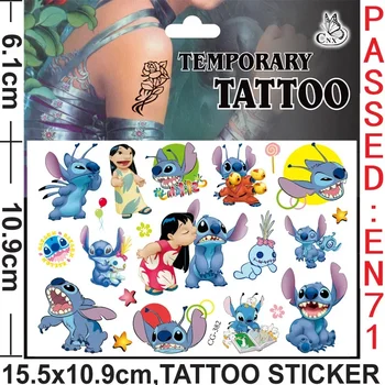 Наклейки с Татуировками Disney Lilo & Stitch, Детские Временные Поддельные Татуировки, Наклеенные на Лицо, Руку, Ногу для Детской Вечеринки, Подарок На День Рождения, Игрушка