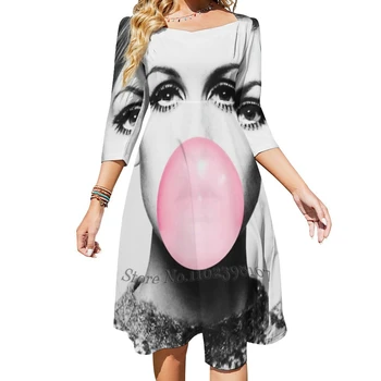 Скандинавское расклешенное платье знаменитостей с принтом Твигги, платье с квадратным вырезом, элегантное женское модное платье с принтом жевательной резинки Twiggy