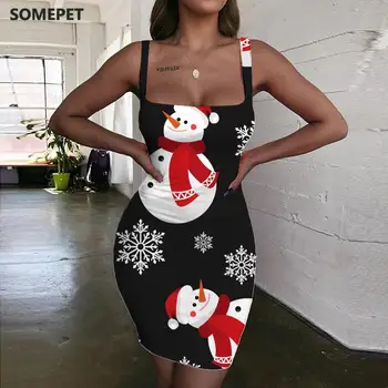 Рождественские платья SOMEPET, женское платье со Снеговиком, сексуальный сарафан со снежинками, женские платья с росписью, женская одежда, короткие вечерние платья в стиле Бохо