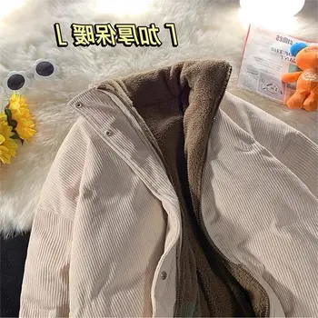 Повседневная свободная утолщенная куртка с хлопчатобумажной подкладкой в корейском стиле для женщин, зимняя вельветовая двухслойная утолщенная куртка с хлопчатобумажной подкладкой