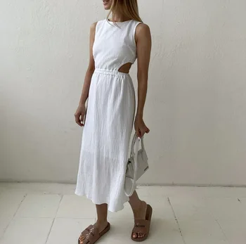 Двухслойное Платье Из Ткани Цзоу, Европейское И Американское Лето 2023, Модный Повседневный Однобортный Жилет С Открытой Талией Сзади