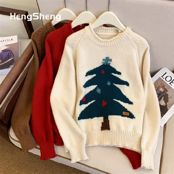 Винтажный Милый Корейский свитер, Уникальный Женский Рождественский свитер в винтажном стиле, теплый вязаный пуловер